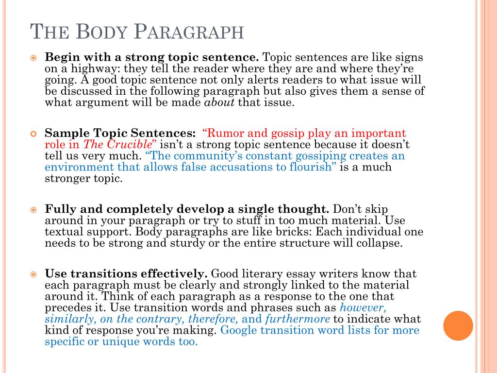 how to write a body paragraph for a literary essay