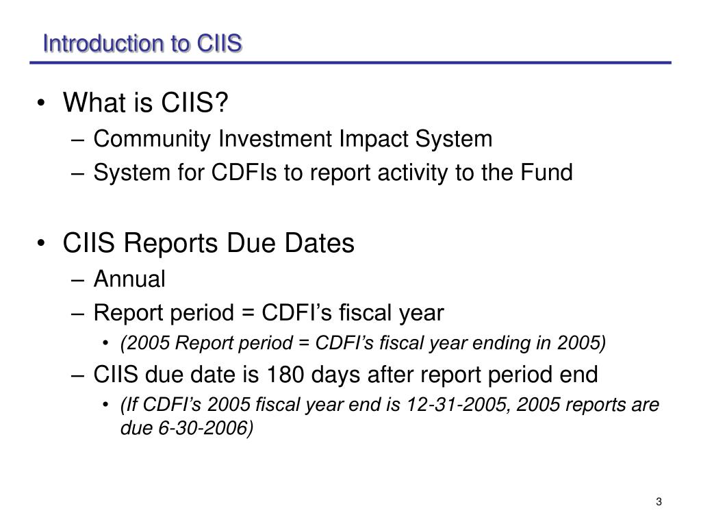 Example Ciis Form PPT - Overview of the Community Investment Impact System (CIIS) CDFI ...
