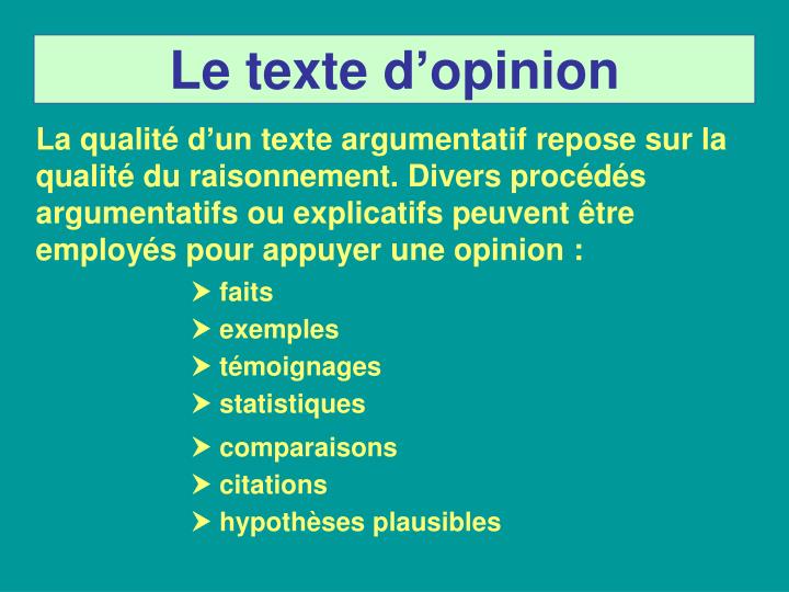 PPT  Le texte d’opinion PowerPoint Presentation  ID1786093