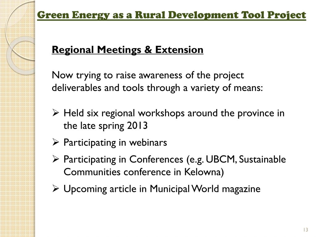 PPT - Green Energy as a Rural Development Tool Project Presentation to ...