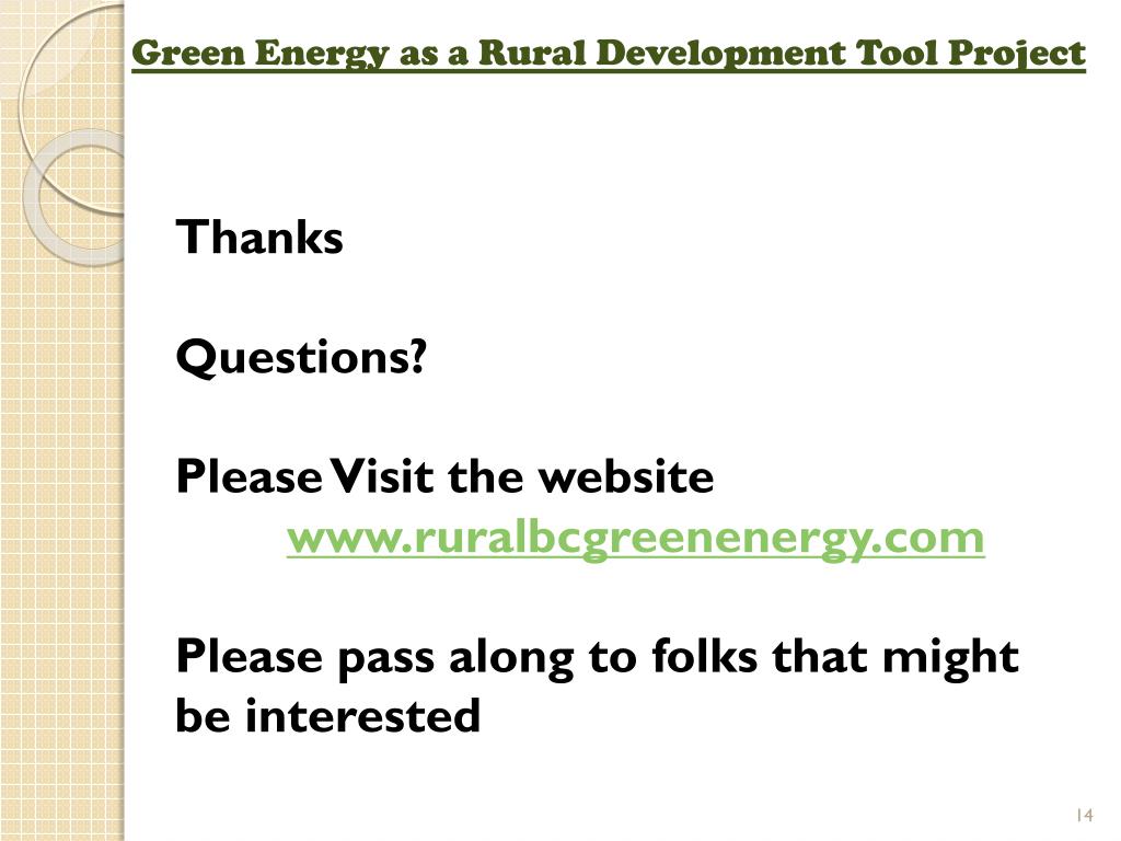 PPT - Green Energy as a Rural Development Tool Project Presentation to ...