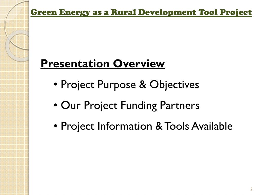 PPT - Green Energy as a Rural Development Tool Project Presentation to ...
