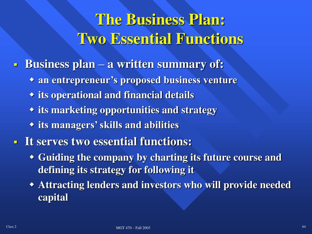 two essential functions of business plan