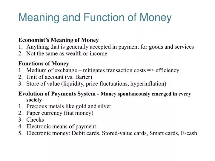 PPT Meaning and Function of Money PowerPoint Presentation, free