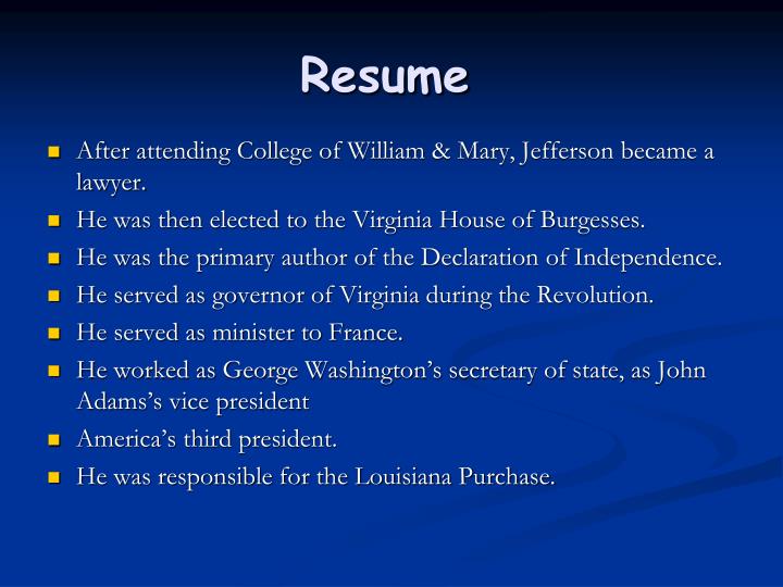 thomas jefferson resume