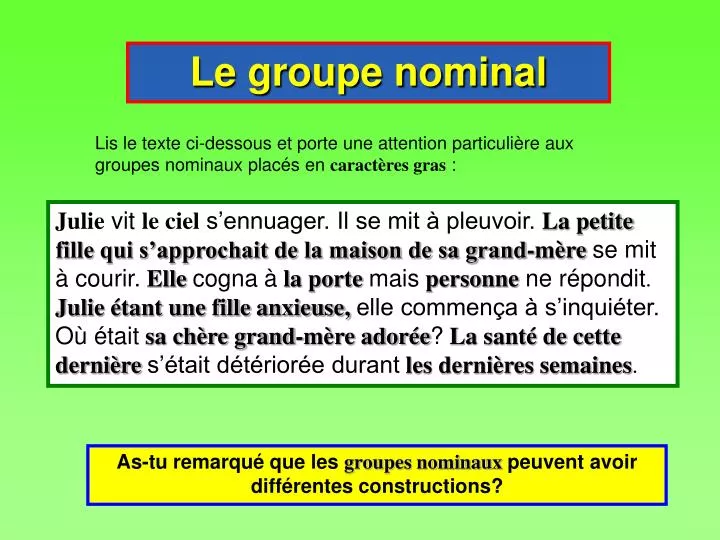Exercice Accords Dans Le Groupe Nominal PPT - Le groupe nominal PowerPoint Presentation, free download - ID:1801544