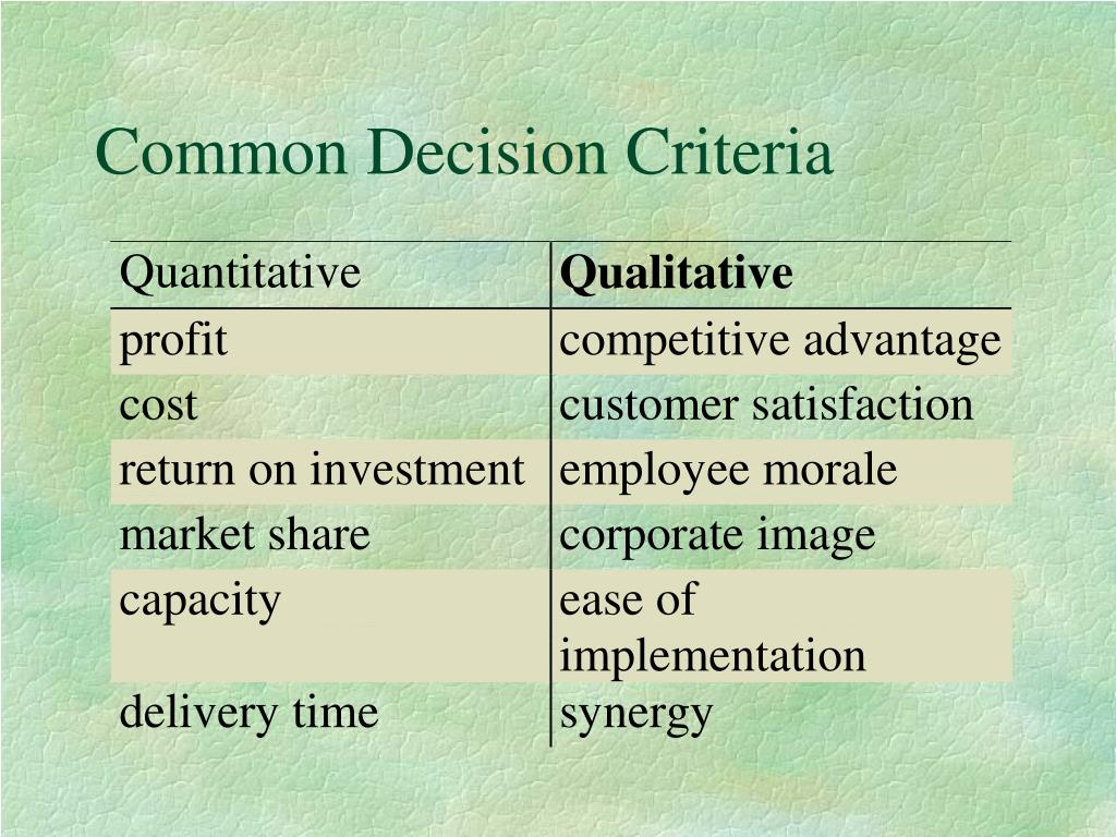 alternatives and decision criteria in case study