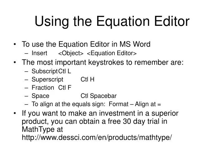 using the equation editor n.
