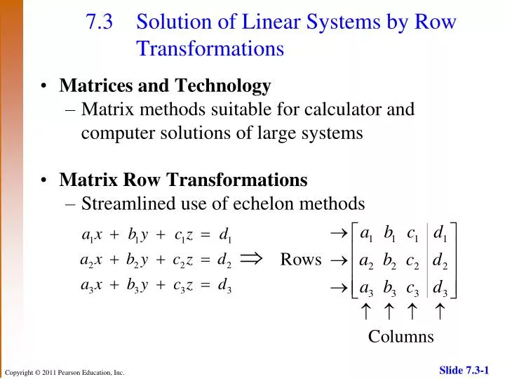 PPT - 7.3 Solution of Linear Systems by Row Transformations PowerPoint ...