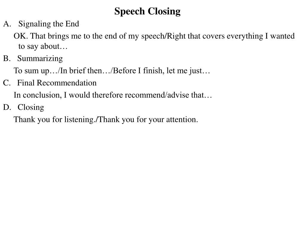 end presentation speech example