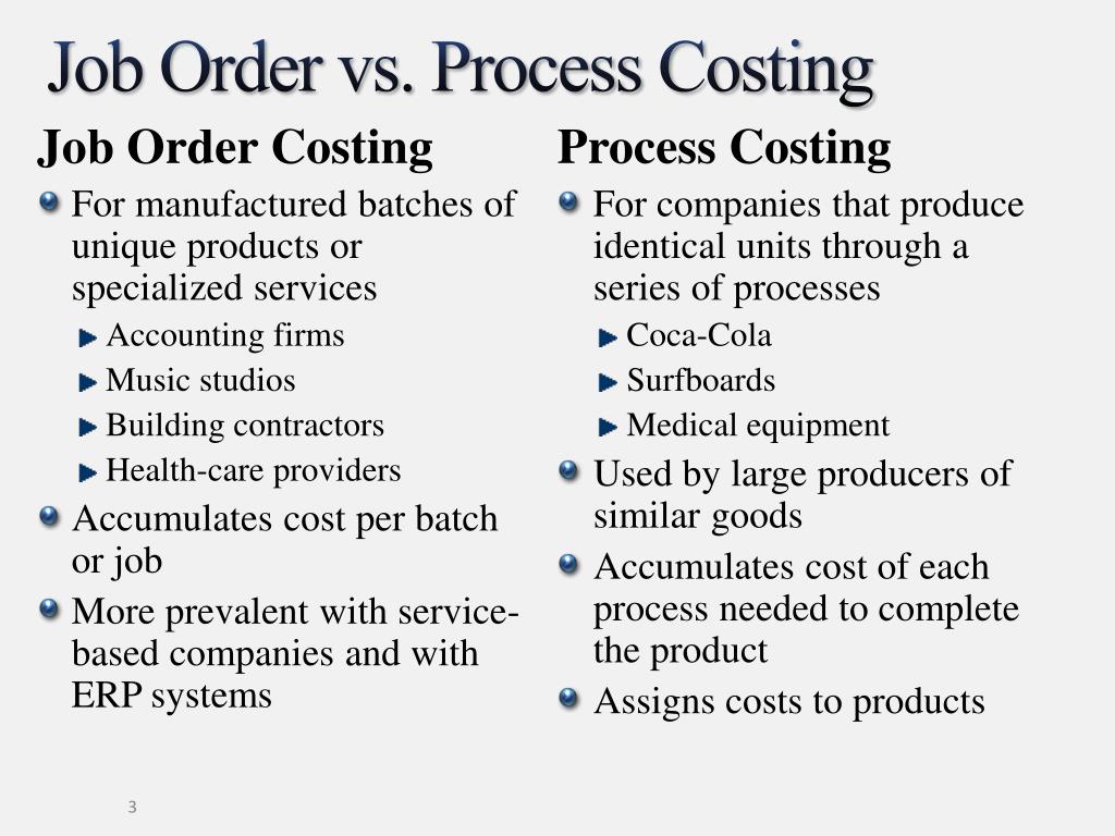 Differences between job costing and process costing systems