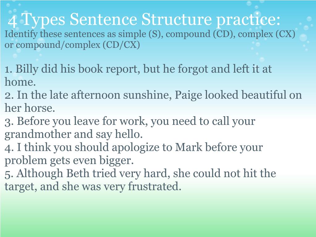 Sentence Type Structure Worksheets