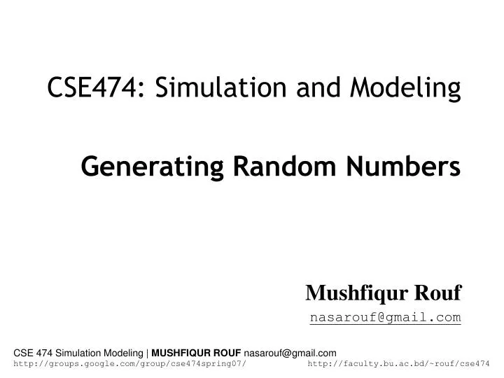 cse474 simulation and modeling generating random numbers n.