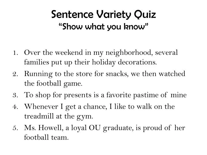 Ppt Sentence Variety Quiz Show What You Know Powerpoint Presentation Id