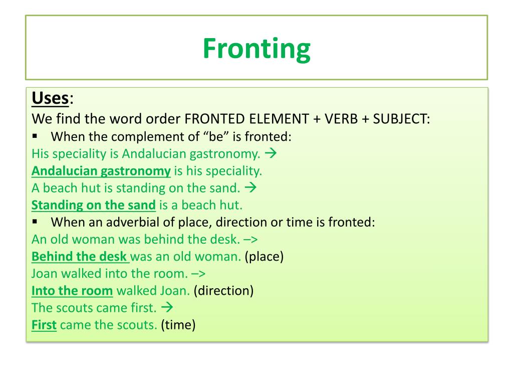 Fronted sentences. Fronting. Fronting examples. Fronting в английском языке. Fronting in English Grammar.