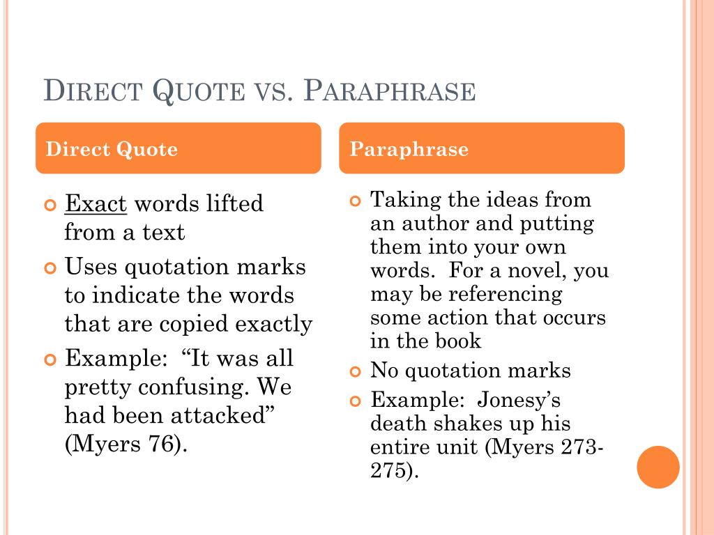 when directly quoting or paraphrasing