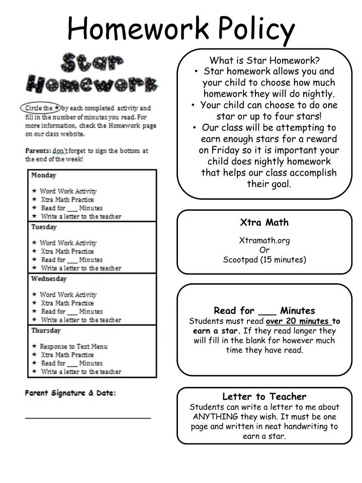 homework policy for elementary school
