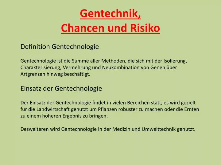 Chancen Und Risiken Der Gentechnik PPT - Gentechnik, Chancen und Risiko PowerPoint Presentation, free