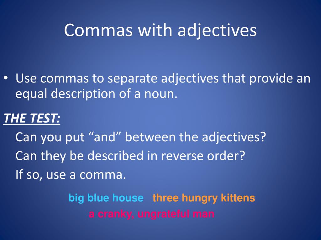 Multiple Adjective Comma Worksheet