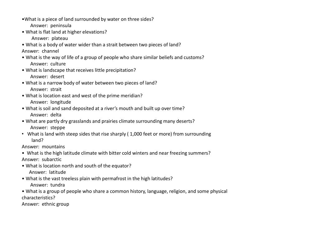 PPT What is a piece of land surrounded by water on three sides? Answer peninsula PowerPoint