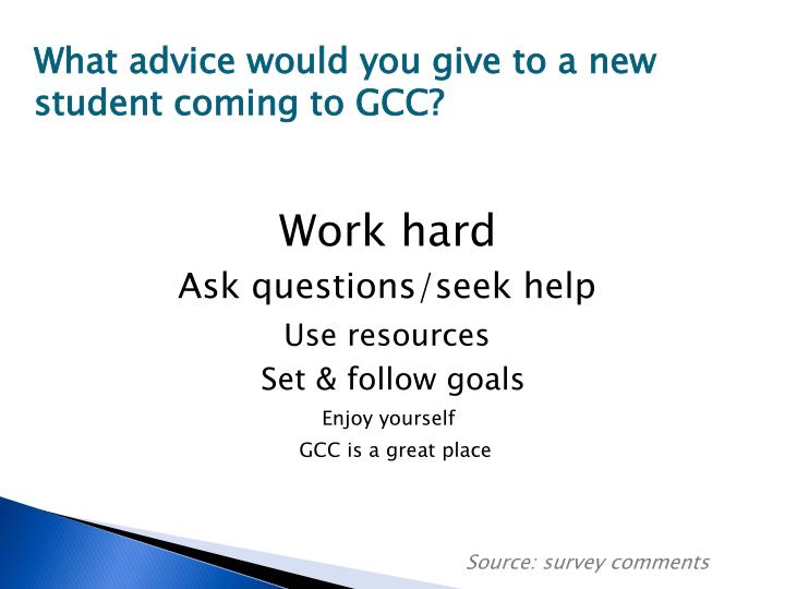 Ppt Graduating Student Survey Powerpoint Presentation Id 1874507 - what advice would !   you give to a new student coming to gcc