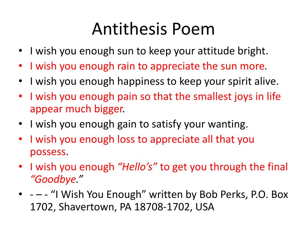 antithesis poem examples short