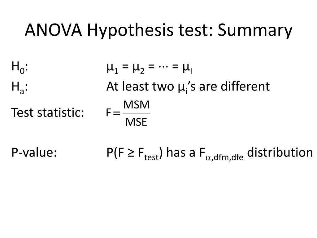 example of a null hypothesis for a one way anova