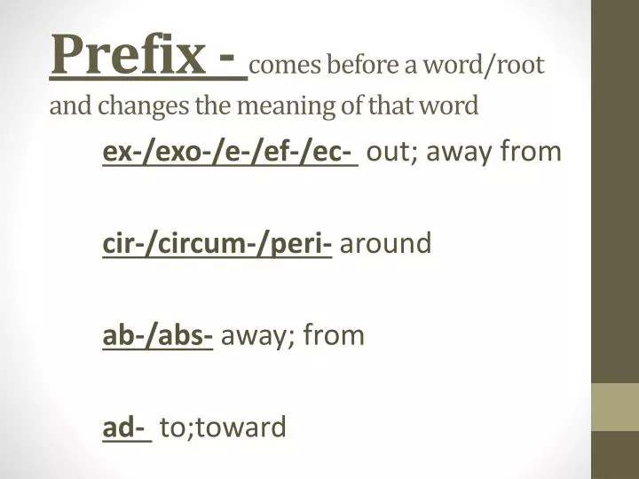 Ppt prefix comes before a word root and changes the meaning of that