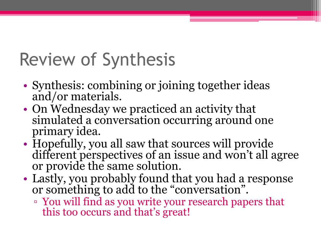 a study of synthesis