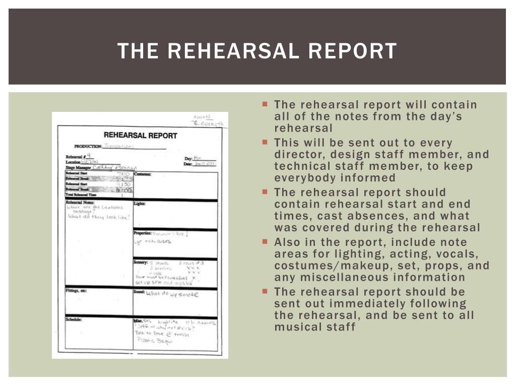 PPT - Stage Management PowerPoint Presentation, free download - ID Intended For Rehearsal Report Template