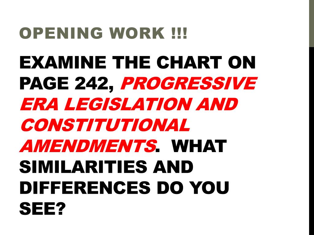 Progressive Era Legislation Chart