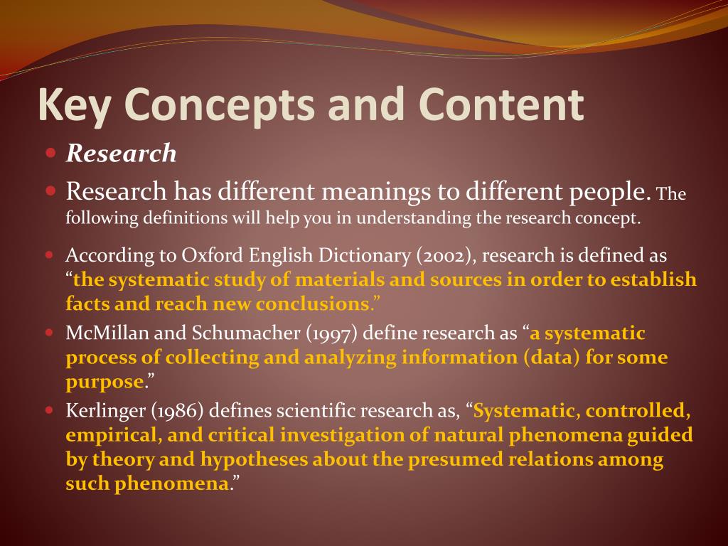 what are the key concepts in research