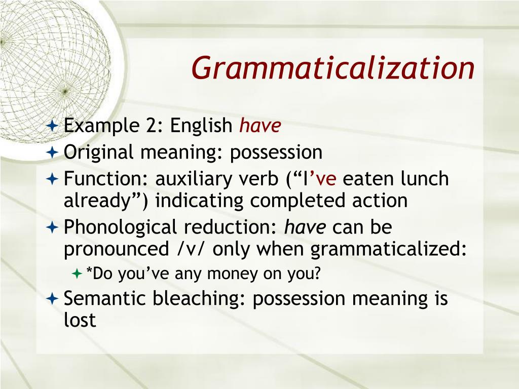 Had original. Grammaticalization examples. Грамматикализация примеры. Examples of reduction in English. Грамматикализация в английском языке примеры.