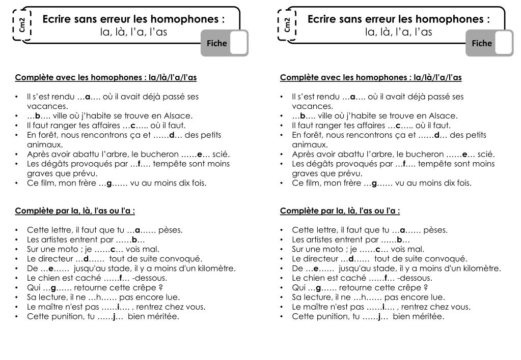 PPT - Ecrire sans erreur les homophones : la, là, l’a, l’as PowerPoint