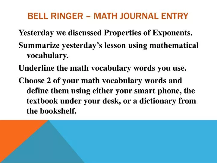 Ppt Bell Ringer Math Journal Entry Powerpoint Presentation