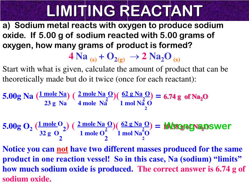 What is removed. Limiting reactant. Reaction of Metals with Oxygen. What is reactant. Word equation for the Reaction of sodium with Oxygen.