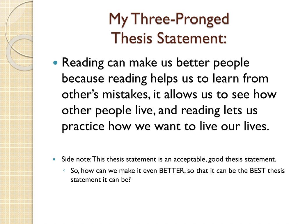 write three prong thesis statement