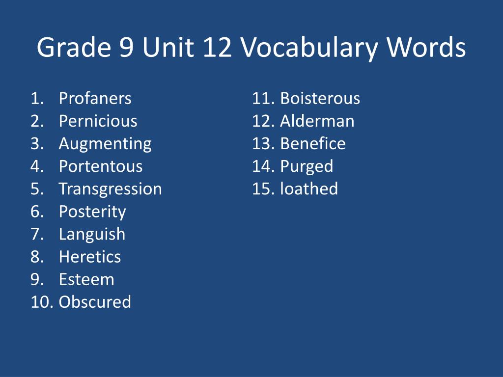 PPT - Unit 12 Vocabulary Words PowerPoint Presentation, free download
