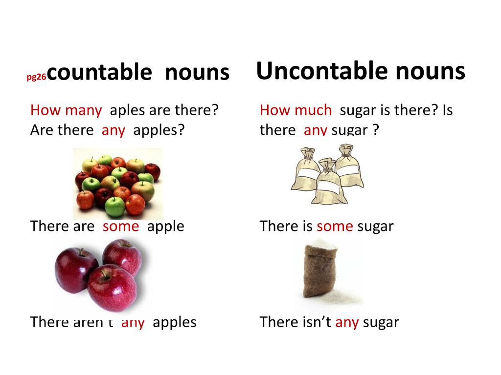 Sugar countable. How many Apples are there. Are there any Apples. There is an Apple.