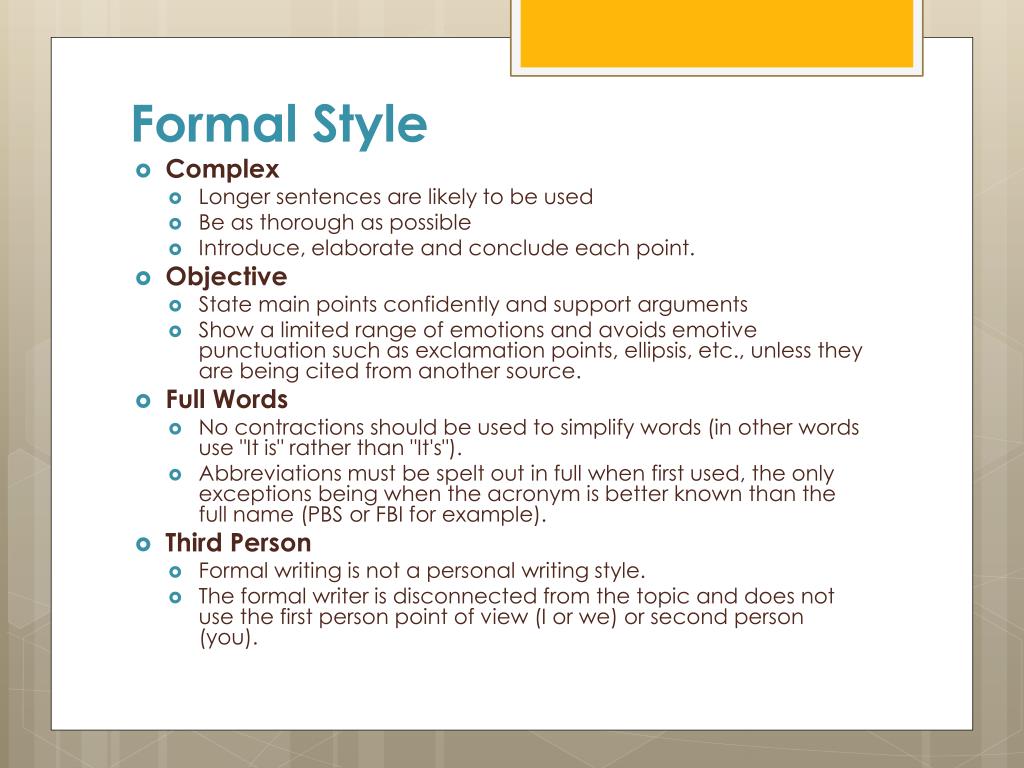 what does formal style mean in writing