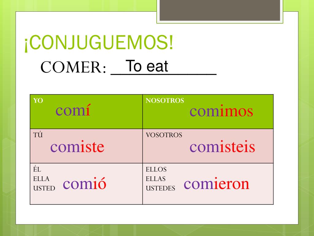 ¿Qué verbo es comió?