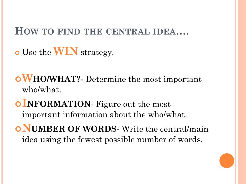PPT - Central Idea ( main idea of informational Text) PowerPoint