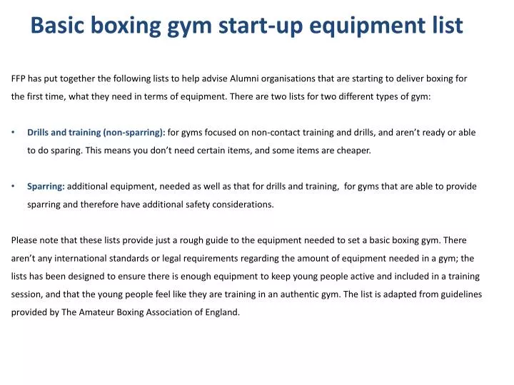 PPT Basic boxing gym startup equipment list PowerPoint Presentation
