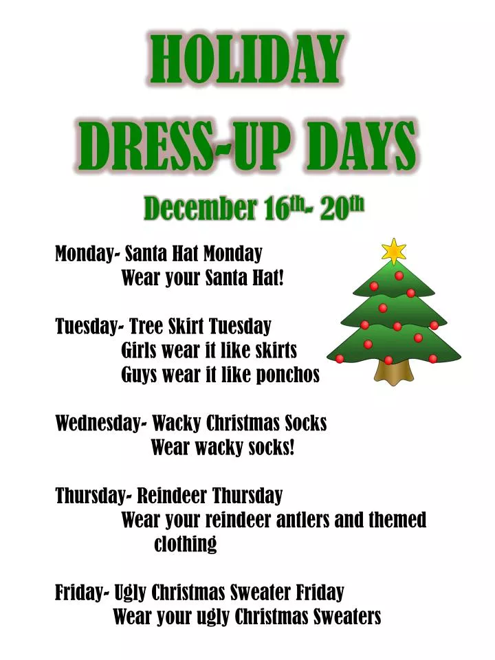 Christmas Spirit Week Dress Up Ideas For Work - Christmas dress up days ...