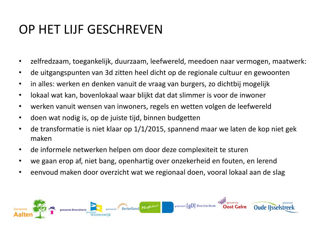 PPT - DR’AN IN DE TRANSITIES Regionale samenwerkingsopgaven sociaal