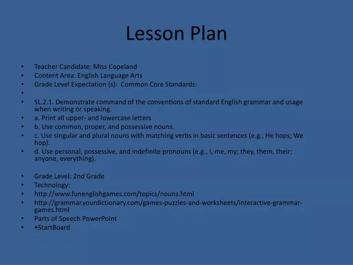 presentation of the lesson example