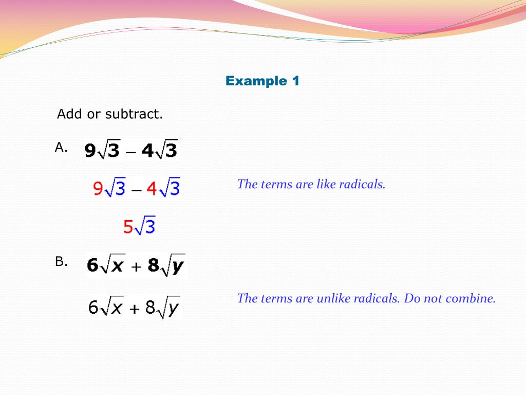 Ppt adding and subtracting radicals powerpoint presentation free 