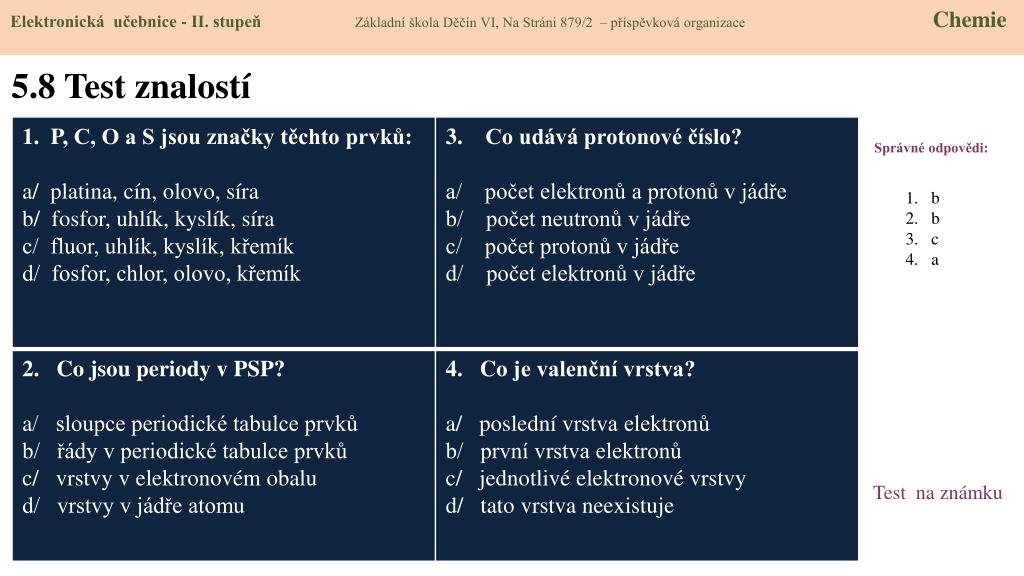 PPT - 5 .1 Částicové složení látek, prvky, PSP. PowerPoint Presentation -  ID:1922865