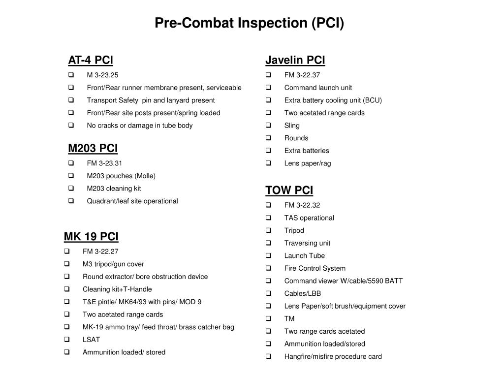 Pcc Pci Army Checklist - Army Military