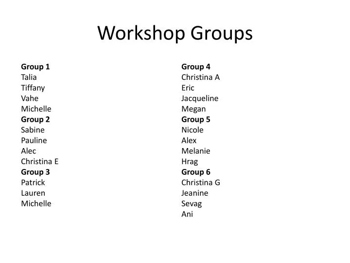 workshop groups n.